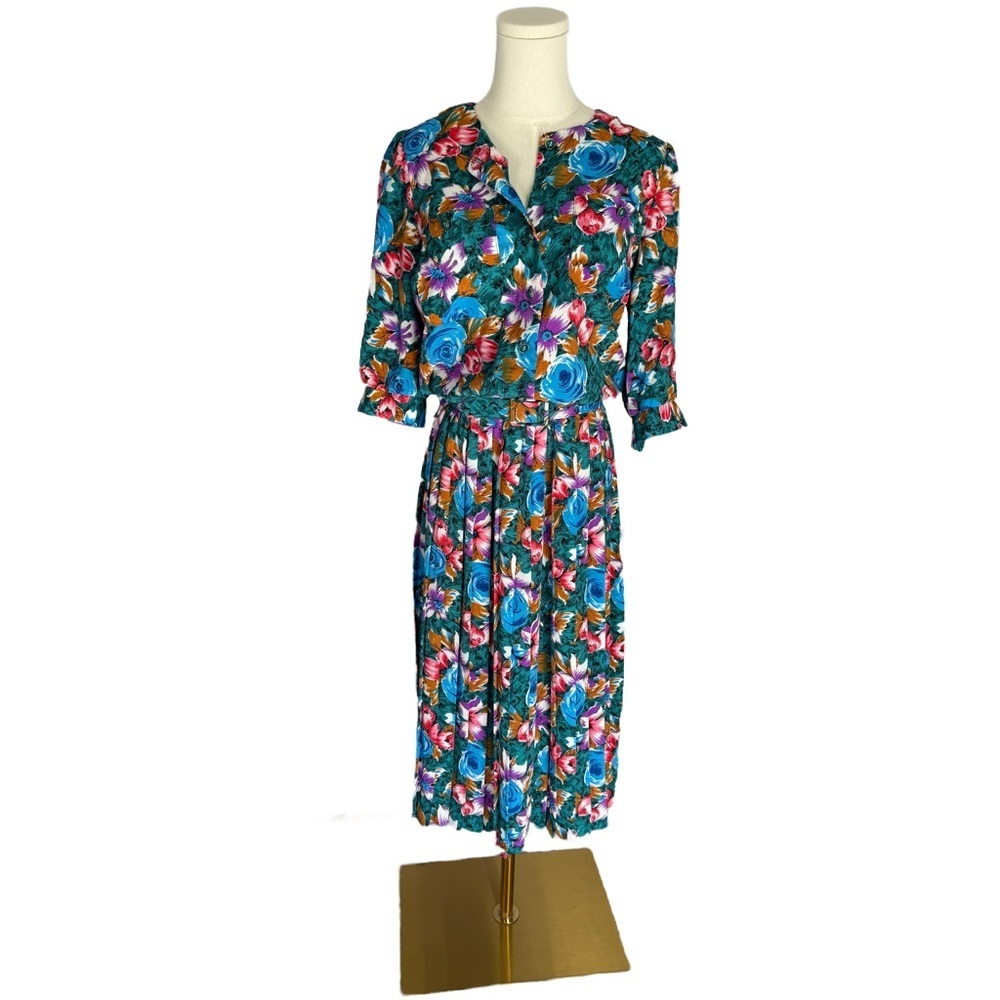 Vintage 80s Breli Originals Floral Midi Dress Deadstock Retro Made in USA NWT